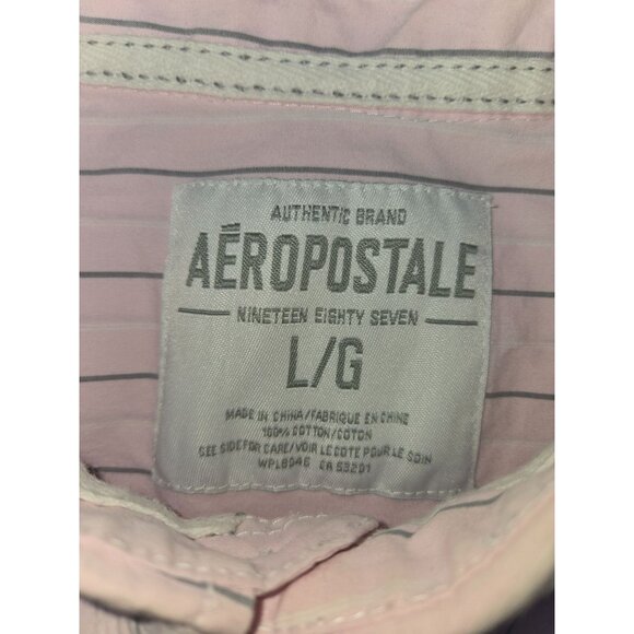 Aeropostale Mens Pink & White Striped Dress Shirt Large - Picture 5 of 6
